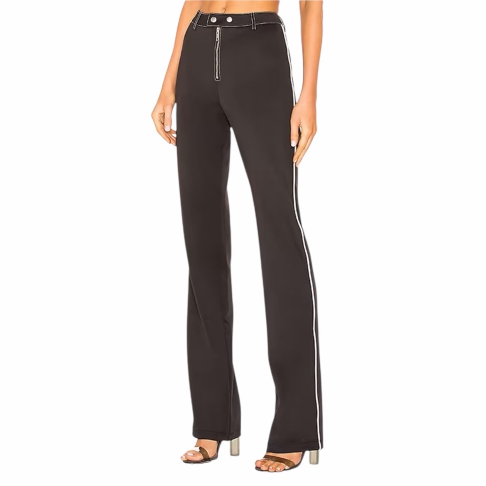 I.AM.GIA Black Boot-Cut Flare Pants with White Side Stripe